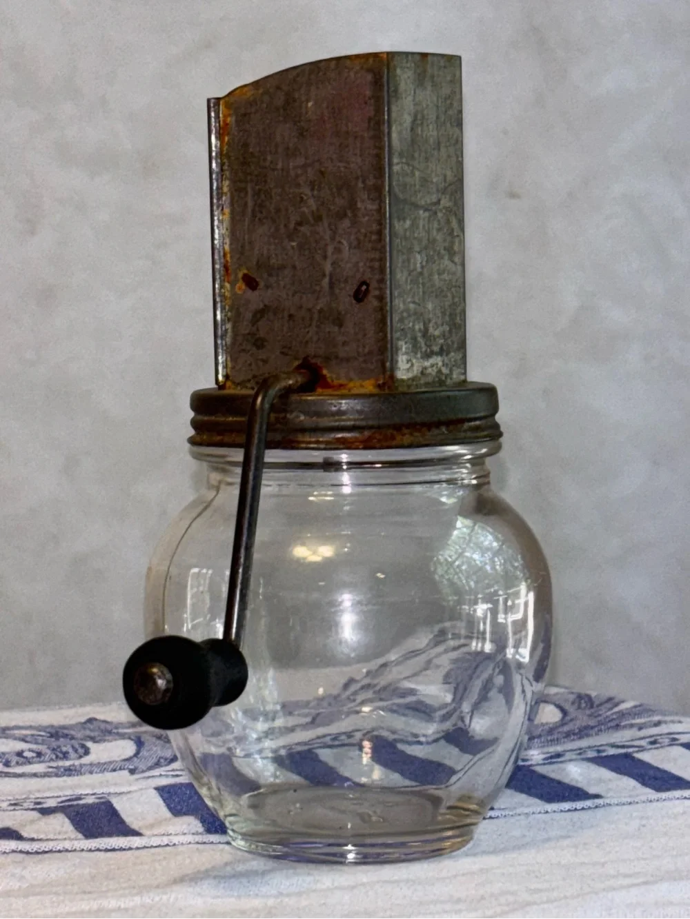 Vintage 1930s Uniform Nut Meat Chopper Hazel Atlas Glass Jar Hand Crank